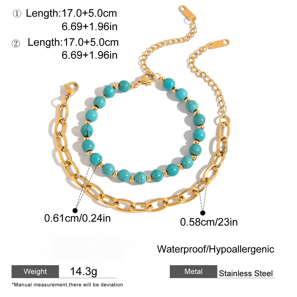 Stainless Steel Turquoise Tiger Eye Stone Bracelet