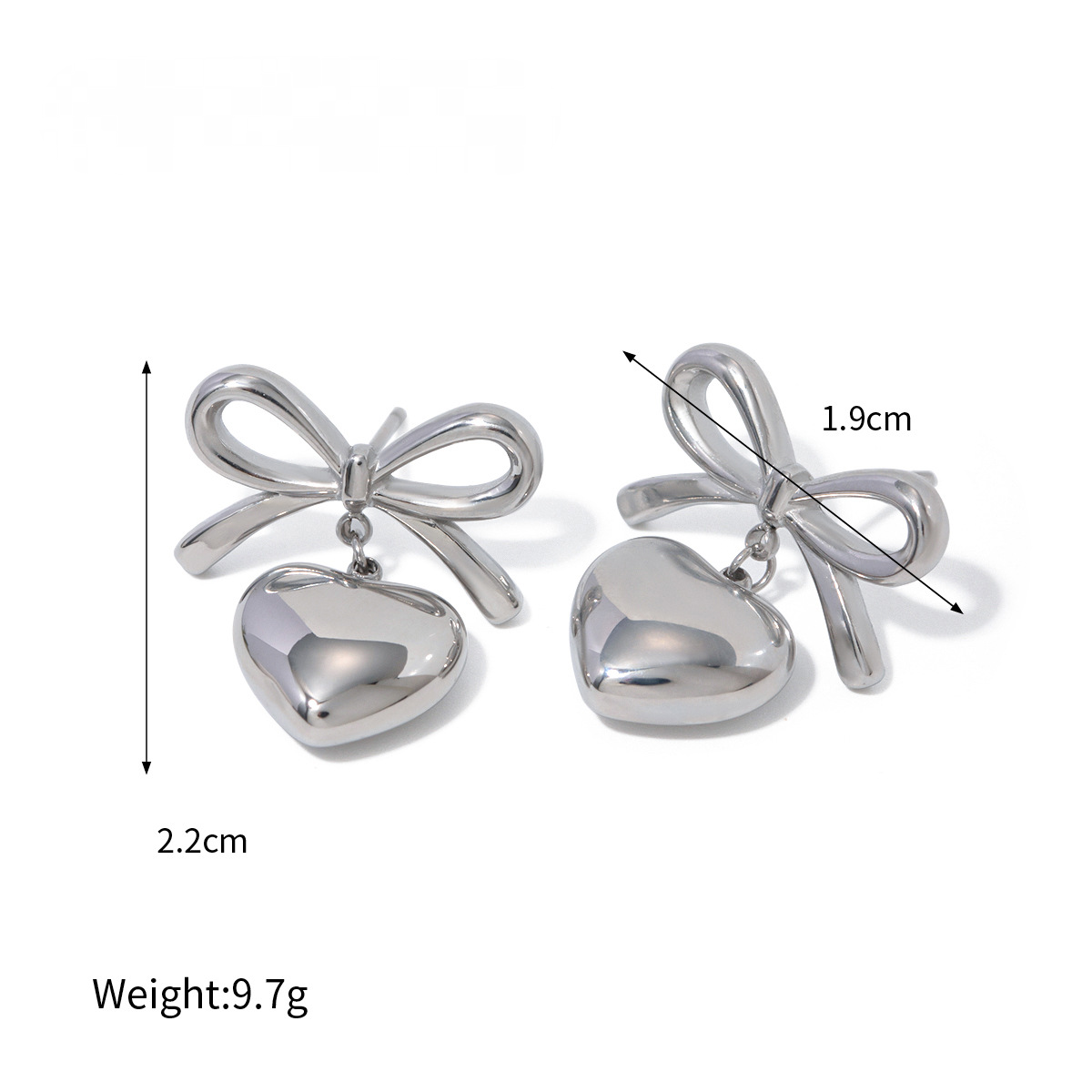 Stainless Steel Bowknot Heart Pendant Stud Earrings