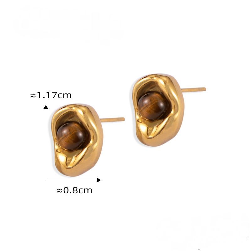 Depressed Oval Tiger Eye Necklace Earrings Jewelry Suit