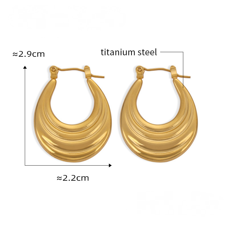 Stainless Steel Geometric Texture 18K Gold PVD Hoop Earrings