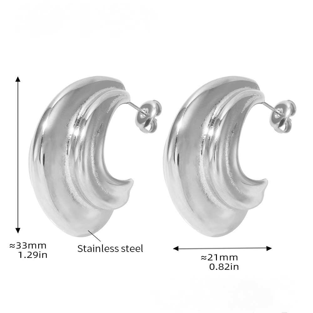 Stainless Steel Multi-layer Curve Polished Hoop Earrings