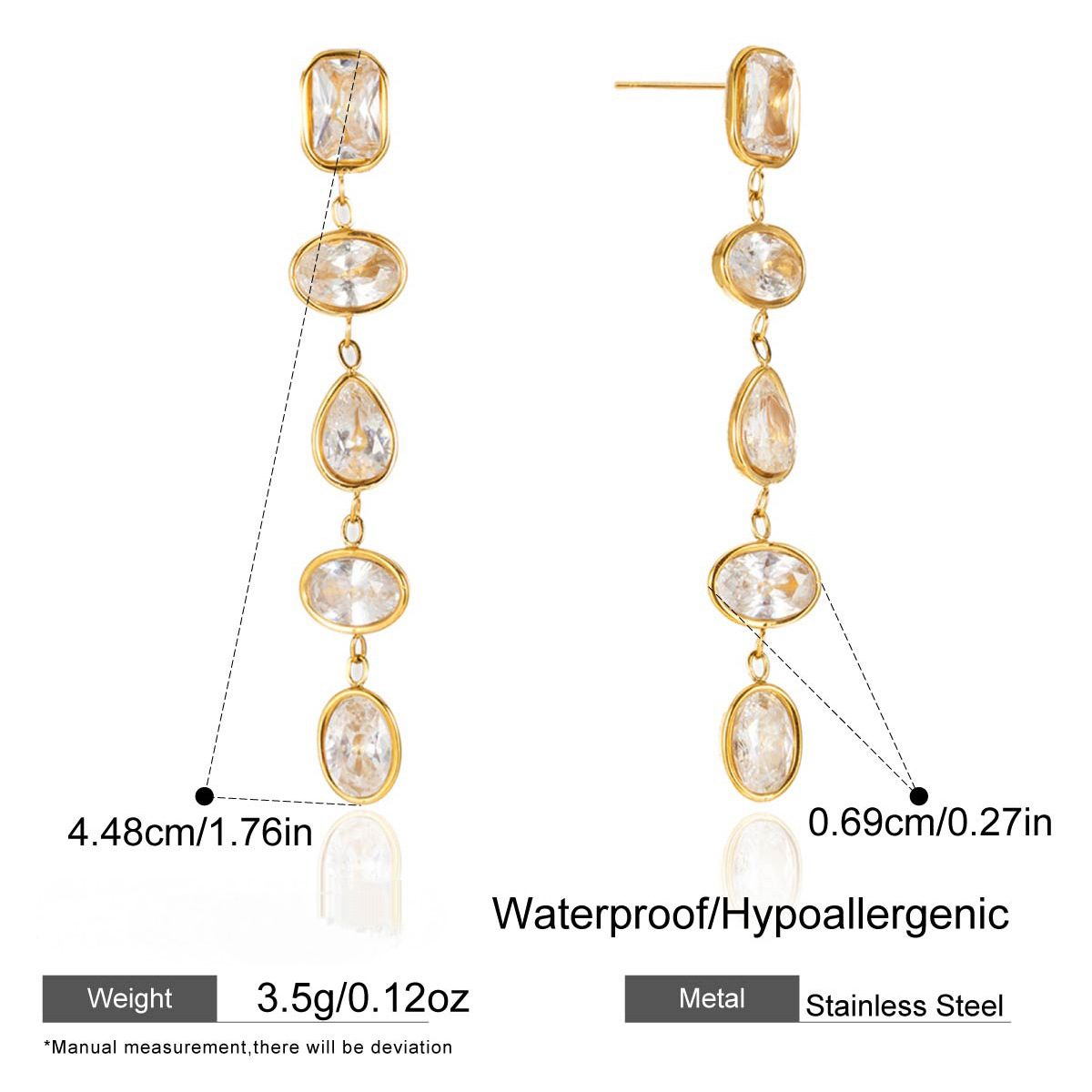 Stainless Steel Cubic Zirconia Tassel Stud Earrings