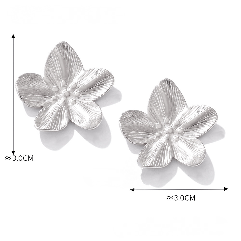 Irregular Texture Flower Stainless Steel Stud Earrings
