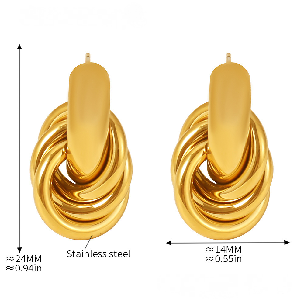 Stainless Steel Round Line Wrap Drop Earrings