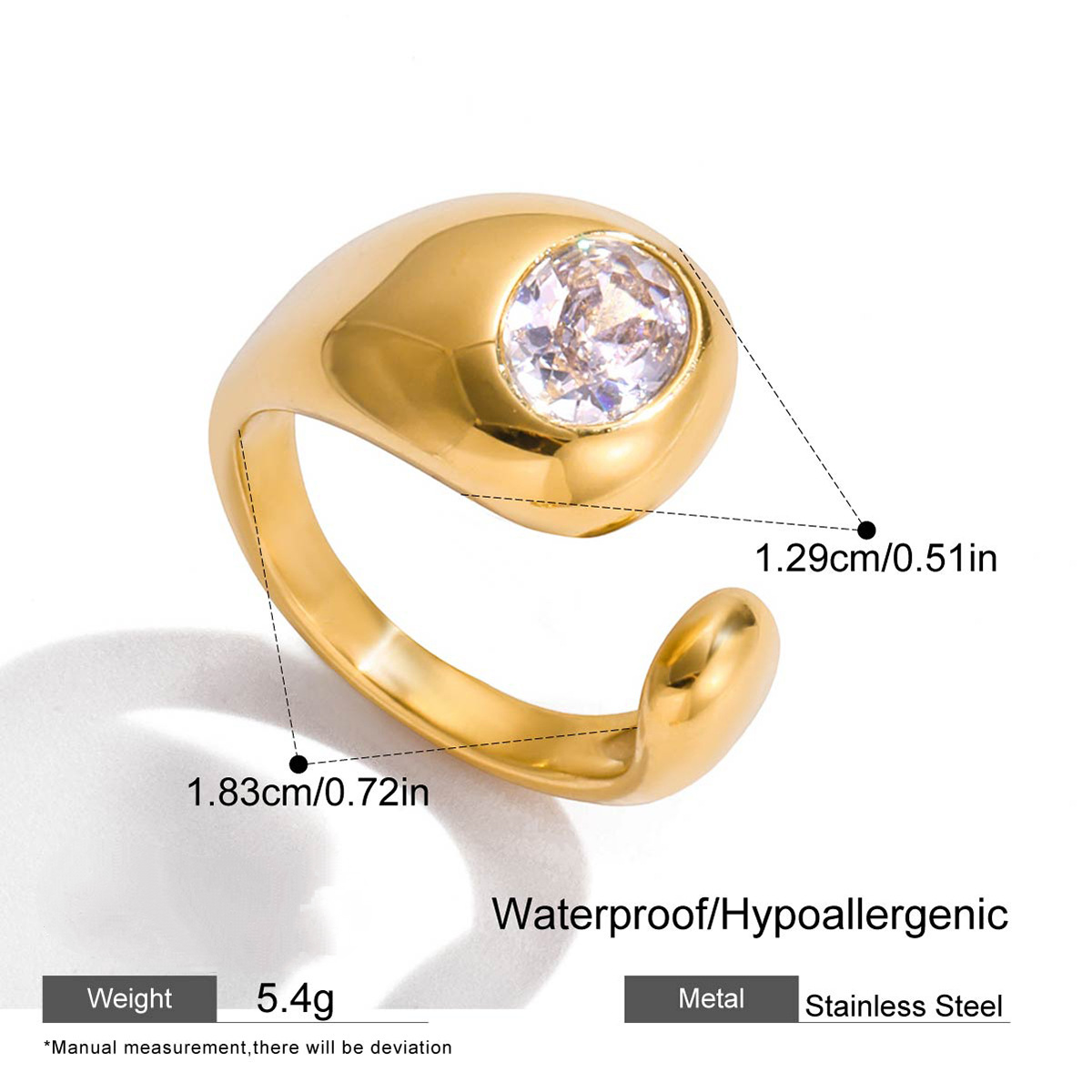 Stainless Steel White Cubic Zirconia Open Ring