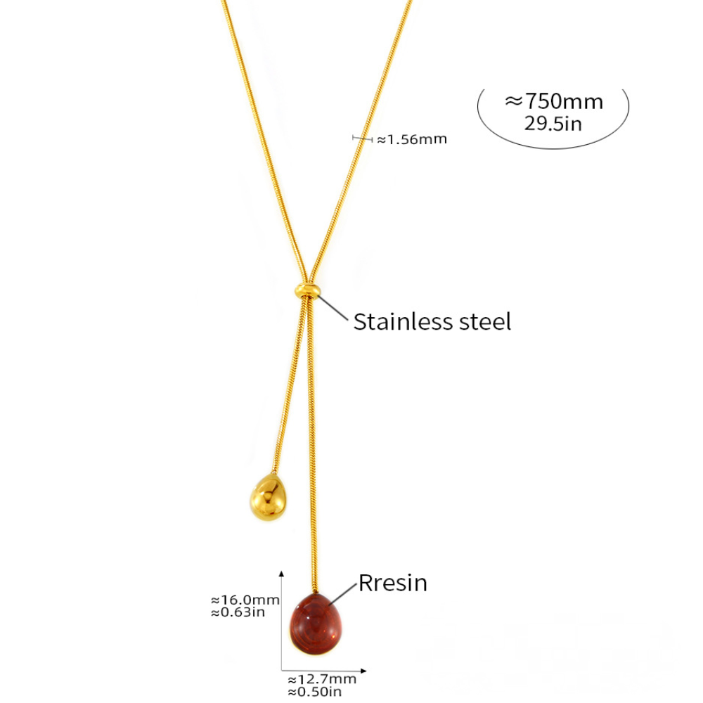 Stainless Steel Resin Pendant Pullable Lariat Necklace