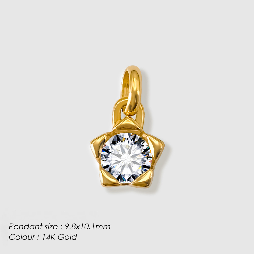 Stainless Steel Moon Star Cubic Zirconia Pendant