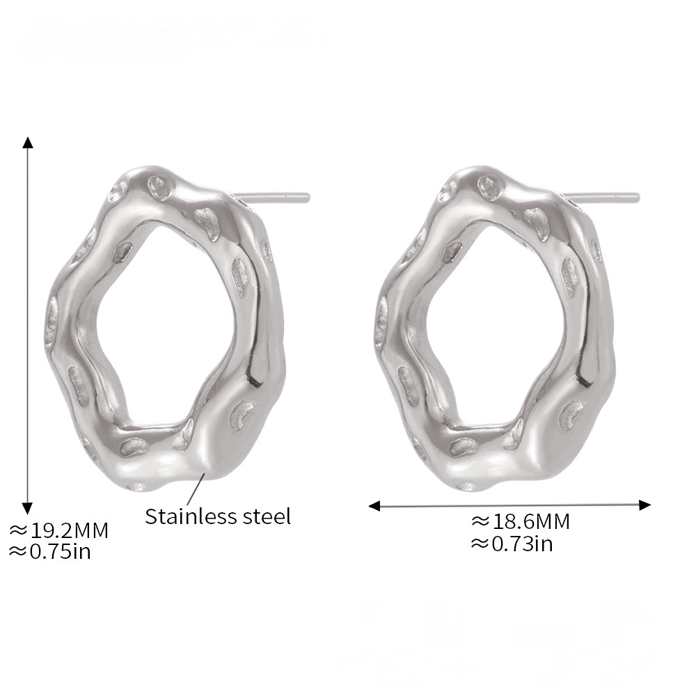 Irregular Round Stainless Steel Ring Earrings Jewelry Suit
