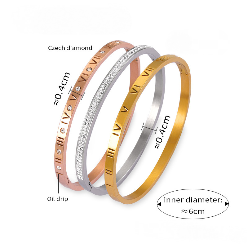 Stainless Steel Roman Numeral Thin Bangle Bracelet
