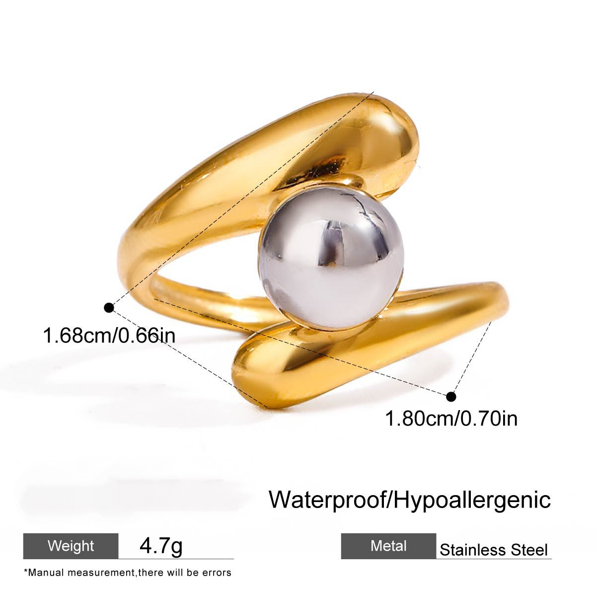 Stainless Steel Geometric Design Pearl Ring