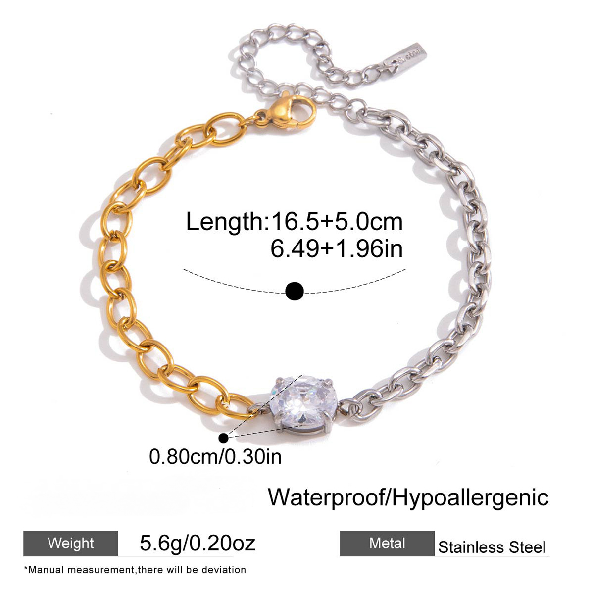 Stainless Steel Cubic Zirconia Chain Bracelet