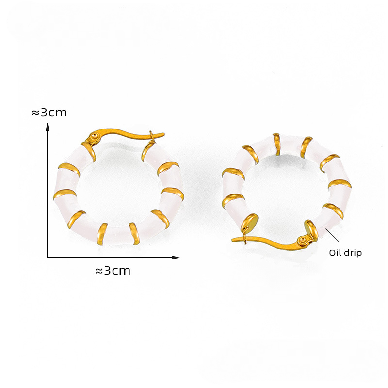 Stainless Steel Drip Oil Design Bamboo Splicing Hoop Earrings