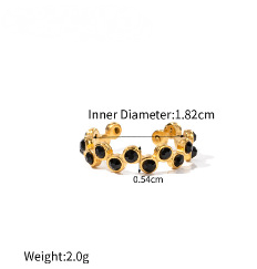 Stainless Steel Natural Black Agate Ring