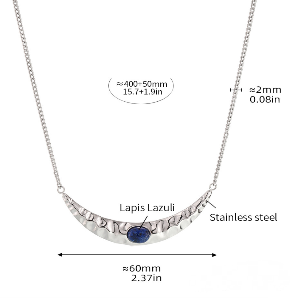 Crescent Moon Inlay Lapis Lazuli Double Necklace Imitation Pearl Earrings Jewelry Suit