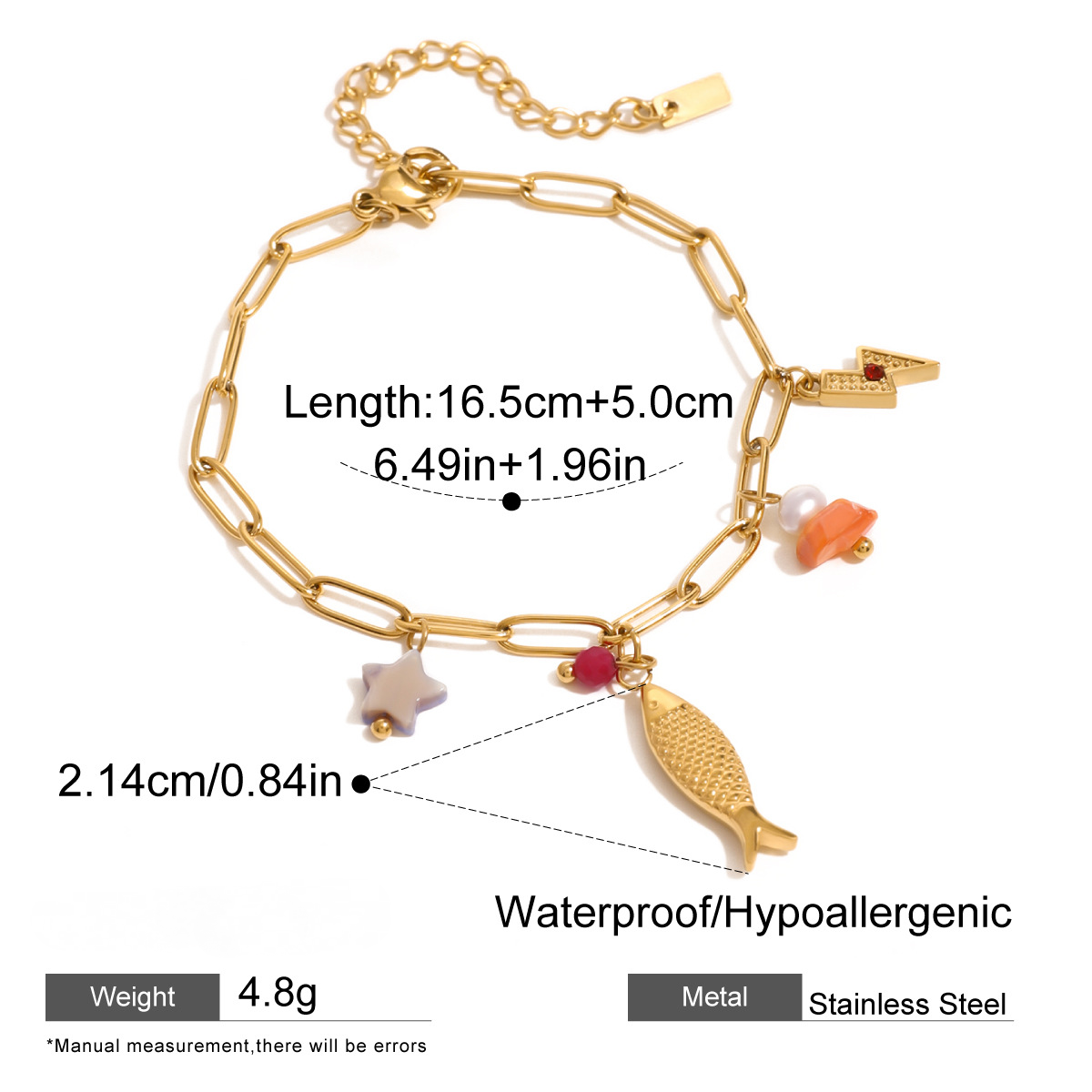 Stainless Steel Natural Stone Ocean Paperclip Chain Bracelet