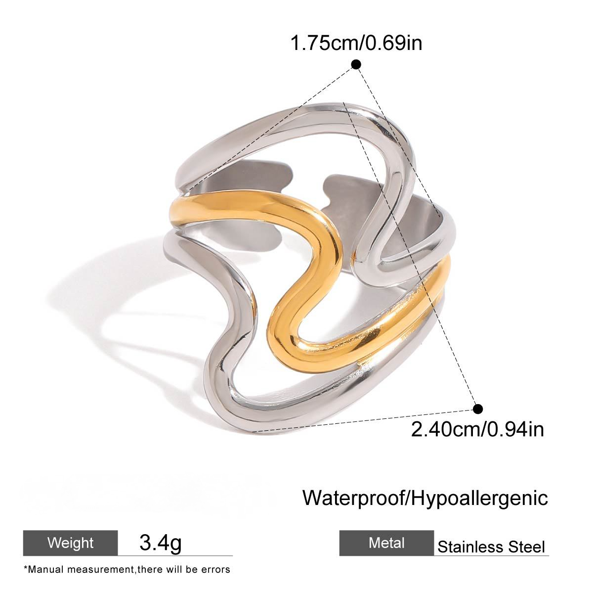 Stainless Steel Two-Tone Gold and Steel Line Ring