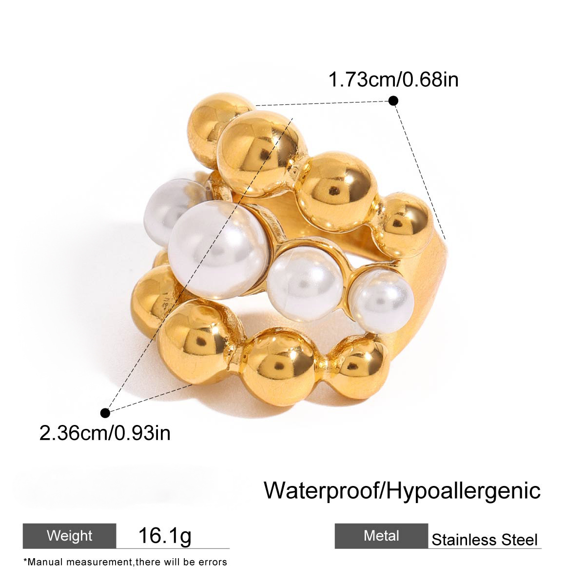 Stainless Steel Light Luxury Pearl Ring Combination