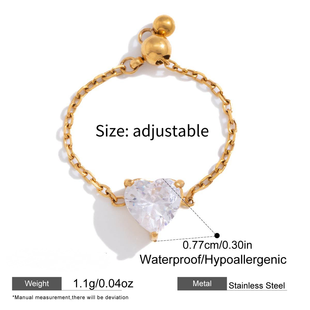 Adjustable Drawstring Stainless Steel CZ Ring