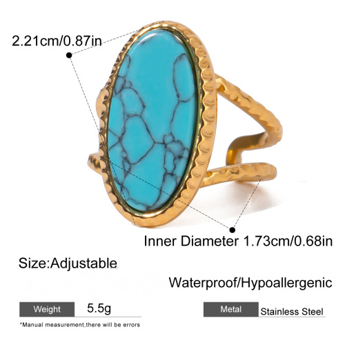 Stainless Steel Natural Turquoise Ring