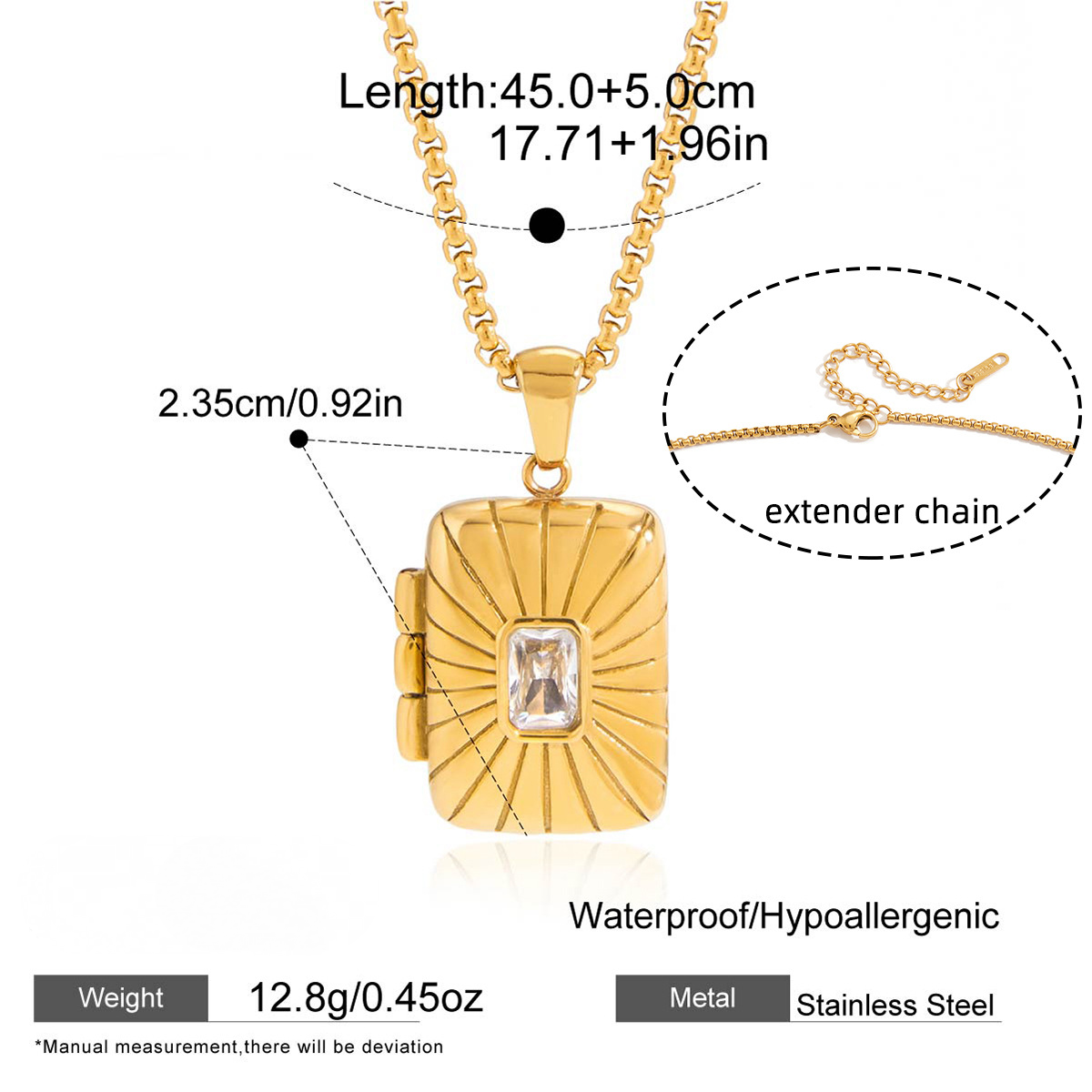 Stainless Steel Photo Box Pendant Necklace