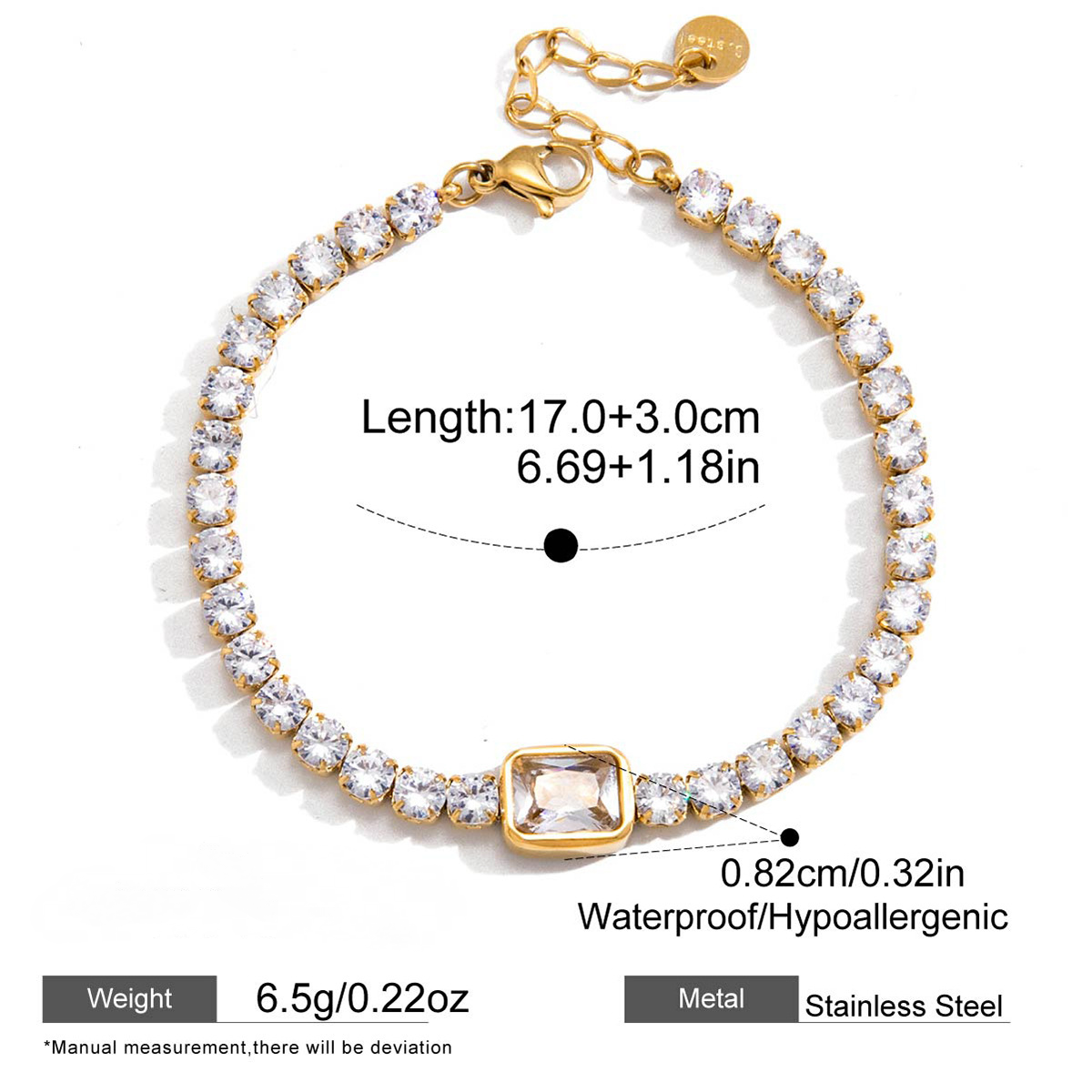 Stainless Steel Cubic Zirconia Tennis Chain Bracelet