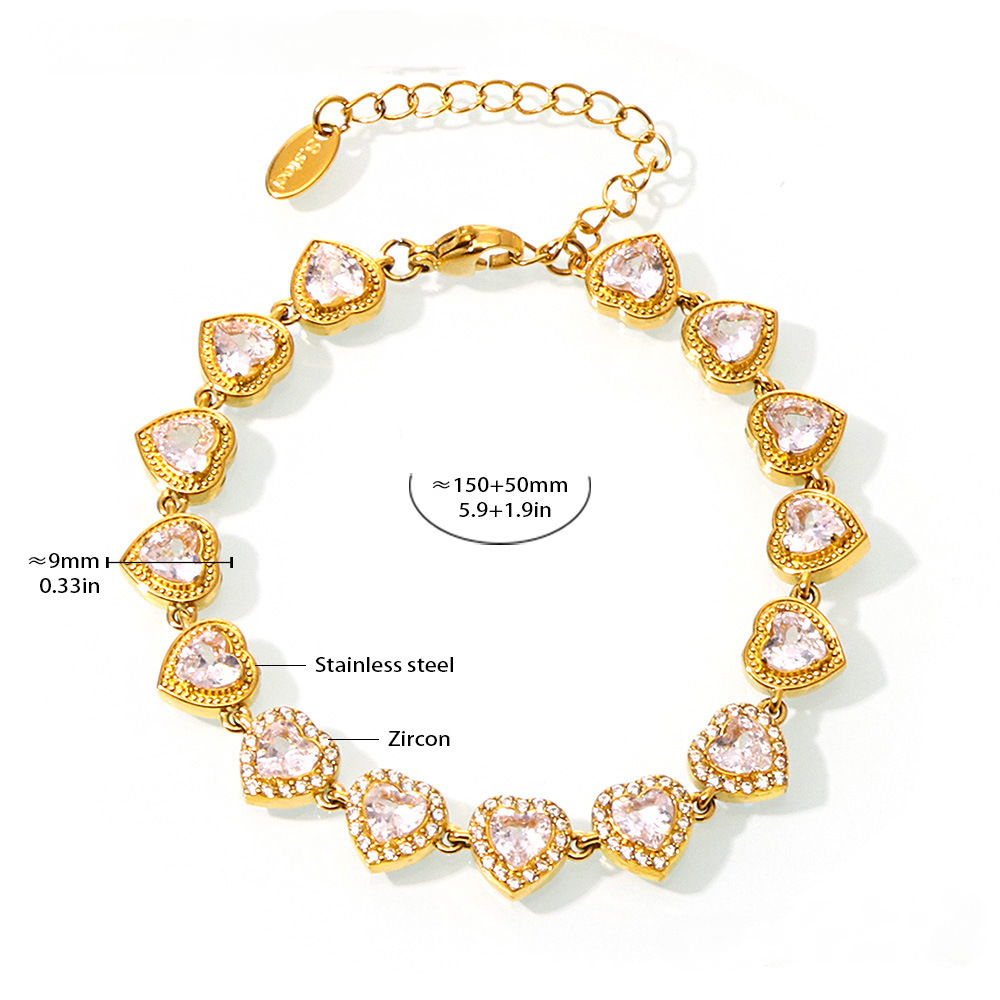 Heart Shaped Cubic Zirconia Necklace Bracelet Jewelry Suit