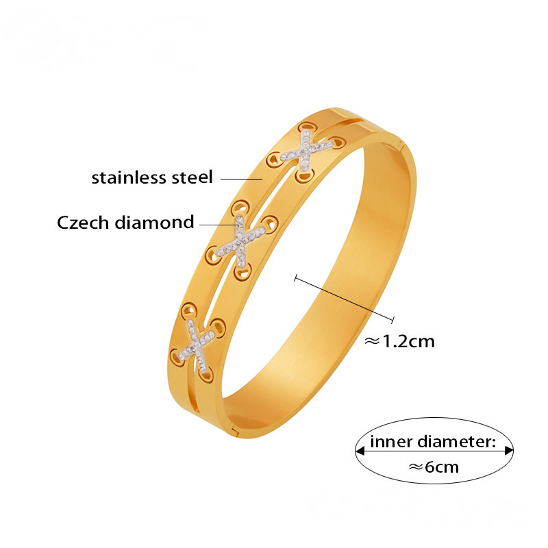 Cross Strap Stainless Steel Bangle Bracelet