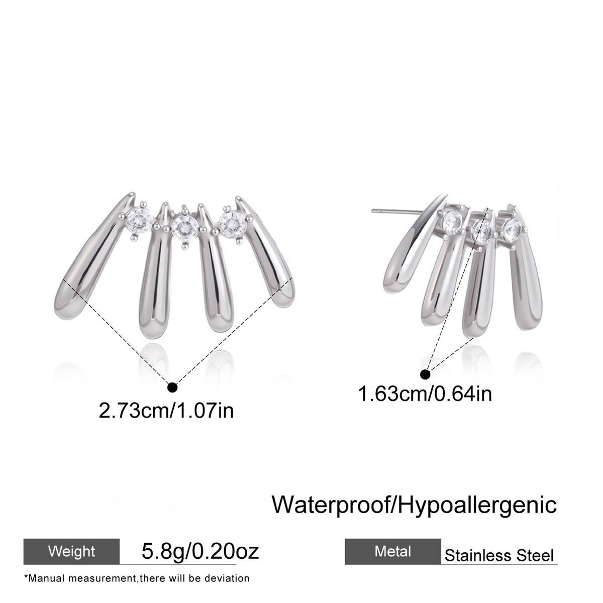 Stainless Steel Multi-layer Water Drop CZ Stud Earrings
