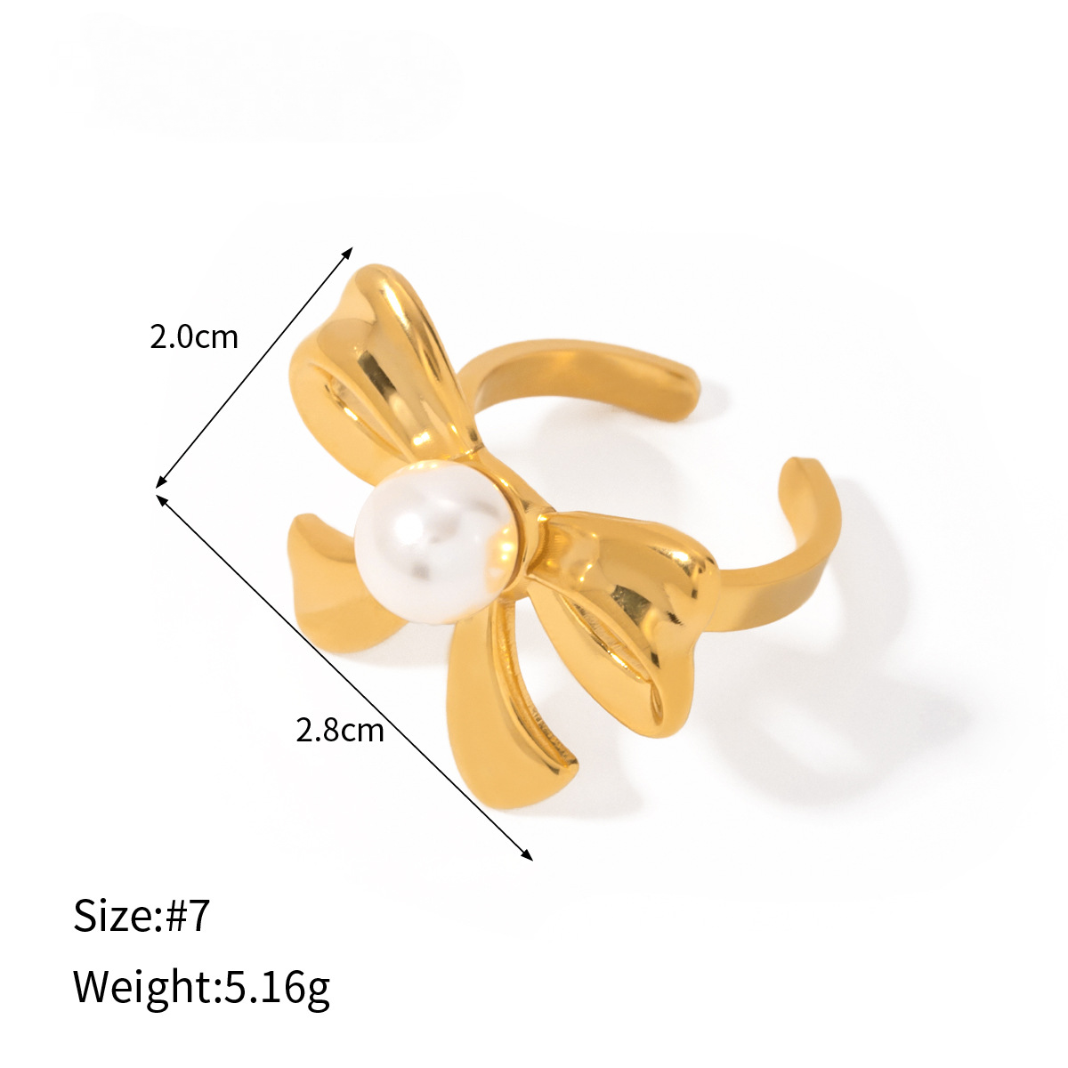 Stainless Steel Exaggerated Flower Pearl Ring