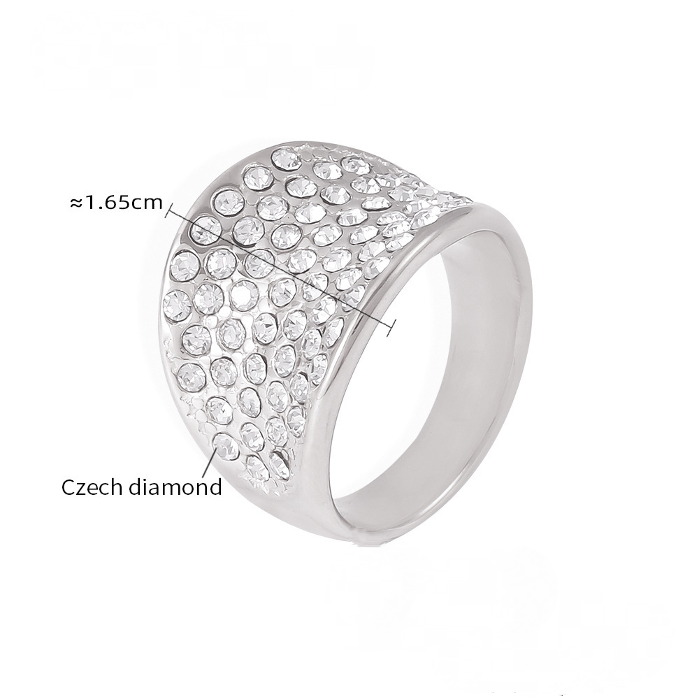 Stainless Steel Concave Inlay Czech Diamond Ring