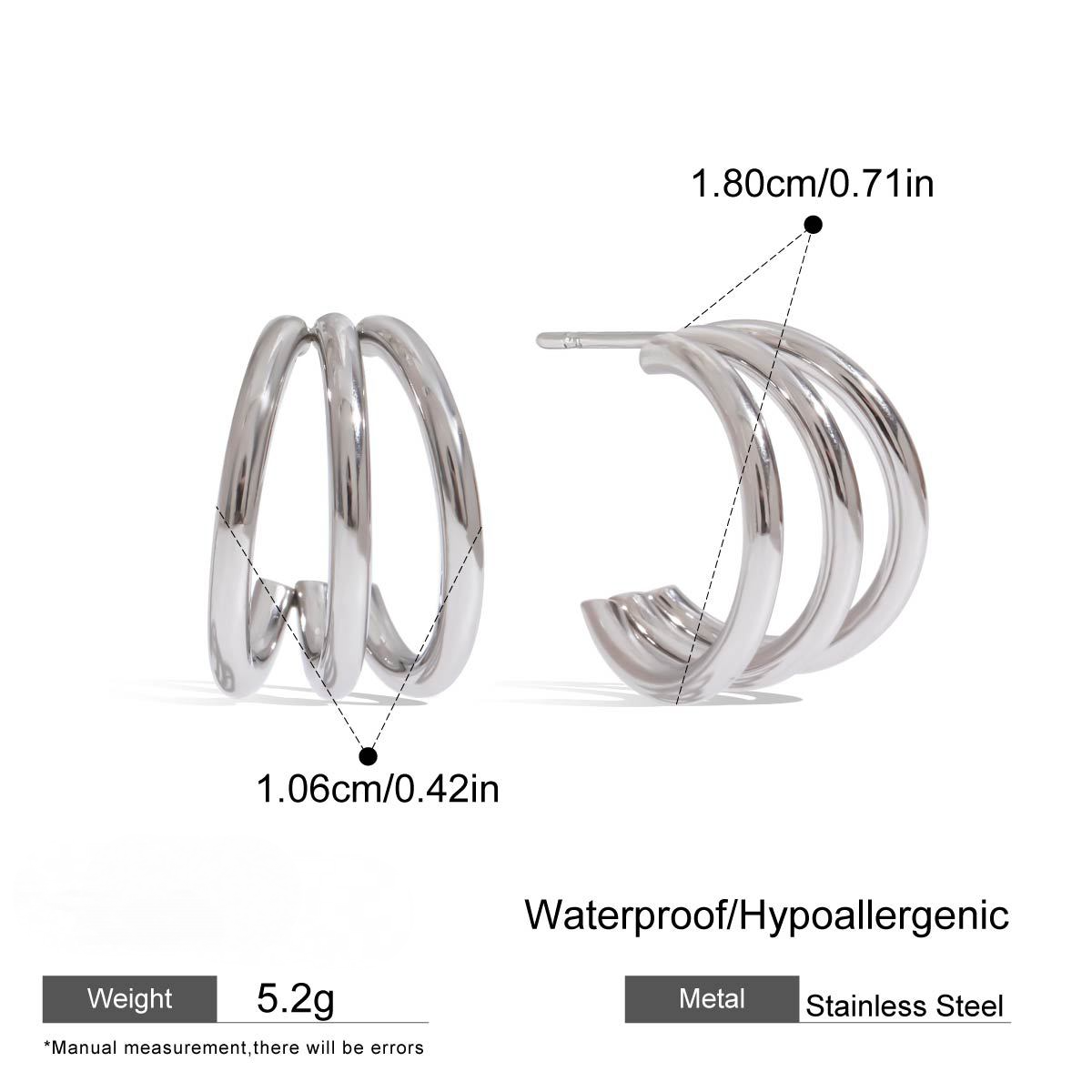 Stainless Steel 3-layer C-shaped Geometric Stud Earrings