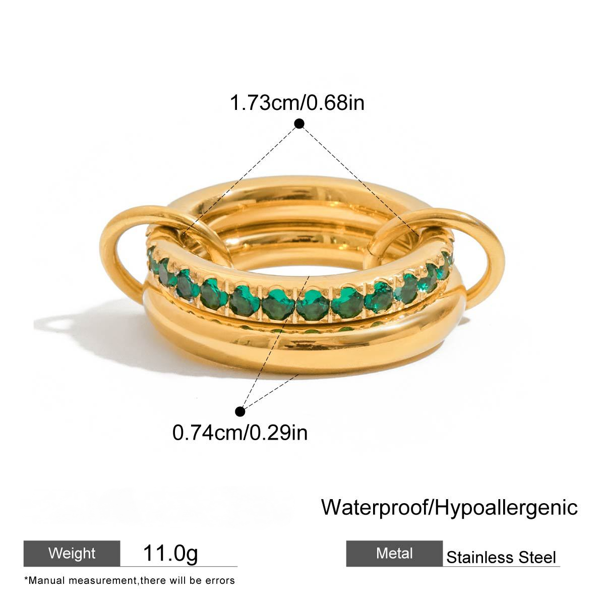 Stainless Steel Colored Diamond Finger Ring Combination