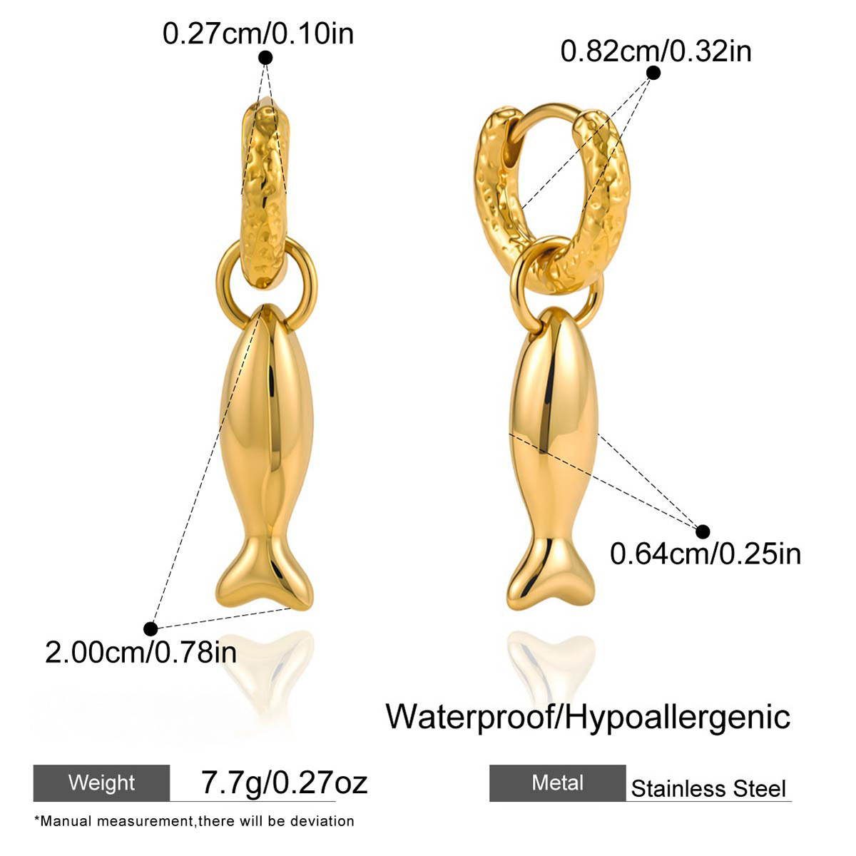 Stainless Steel Ocean Fish Pendant Huggie Earrings
