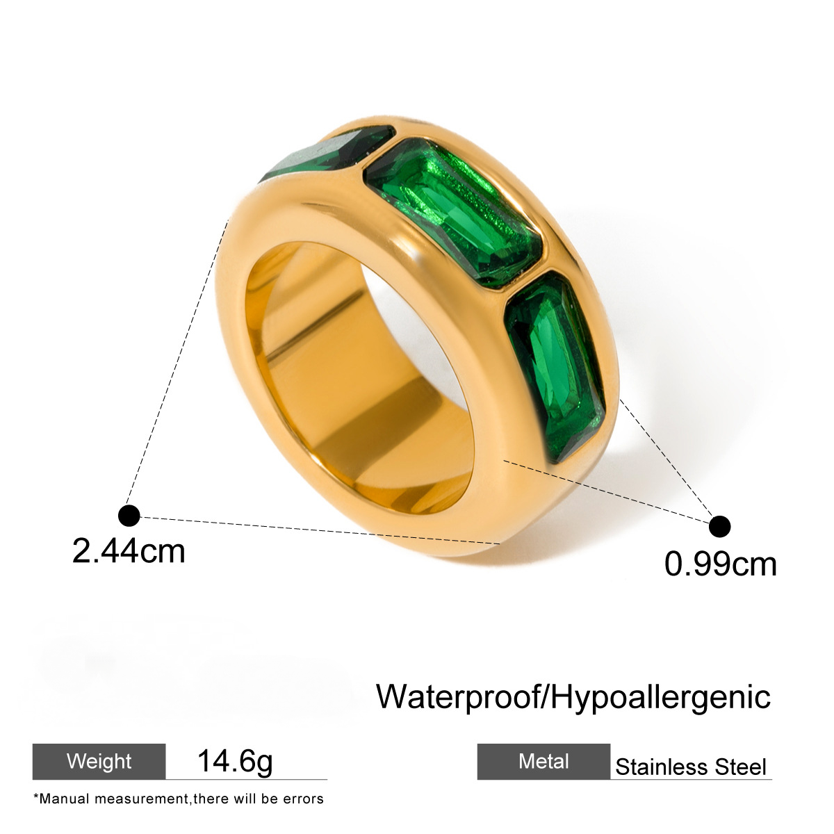 Stainless Steel Green Cubic Zirconia Ring Combination