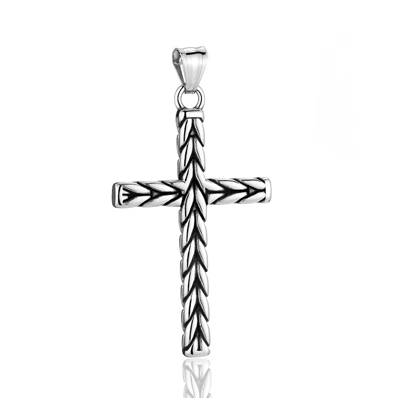 Stainless Steel Wheat Ear Cross Pendant Necklace