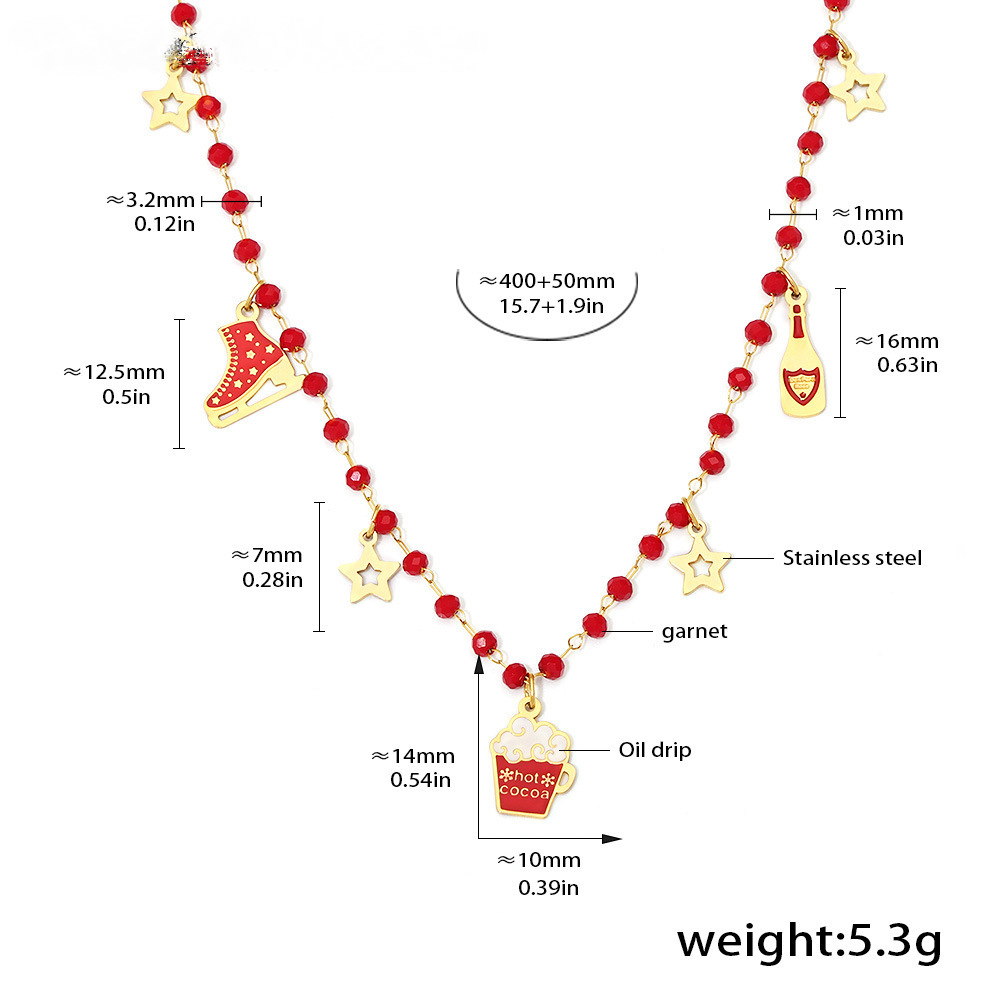 Stainless Steel Garnet Beaded Necklace Bracelet Jewelry Suit