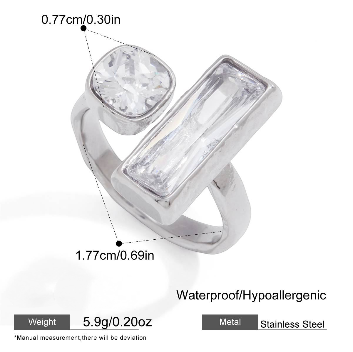 Stainless Steel Paperclip Cubic Zirconia Ring