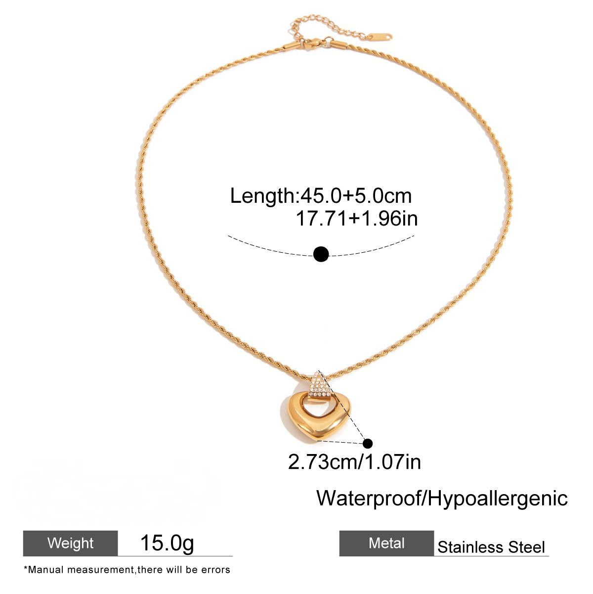 Stainless Steel Rope Chain Heart-shaped Pendant Necklace