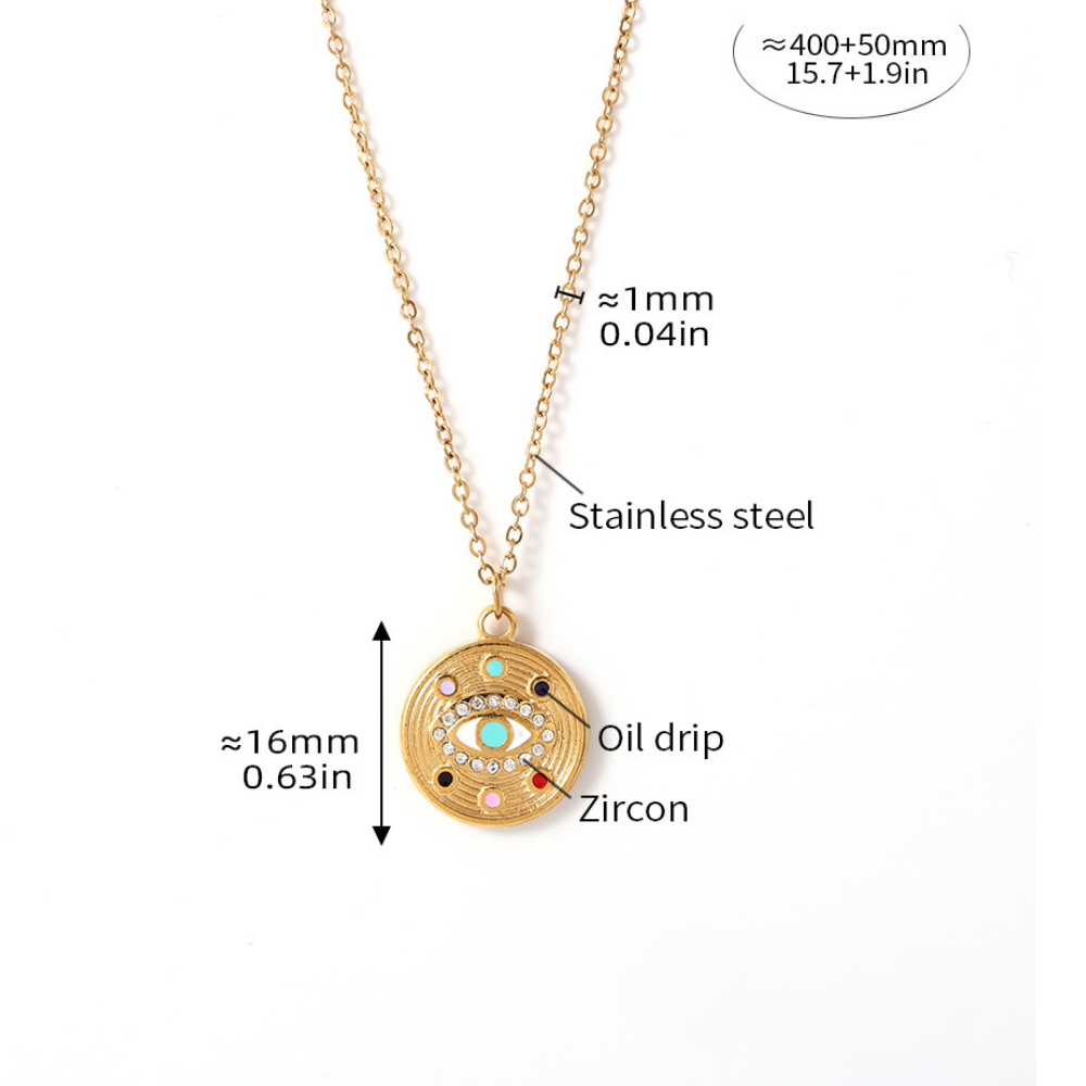Evil Eye Oil Drop Round Pendant Necklace