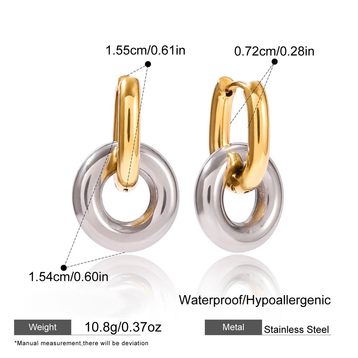Stainless Steel Double-ring Drop Earrings