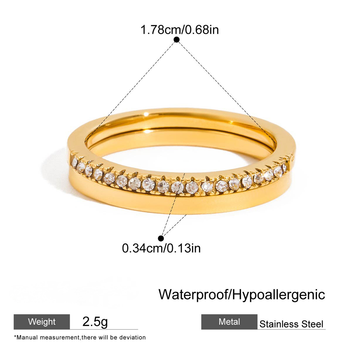 Stainless Steel White Rhinestone Ring Combination