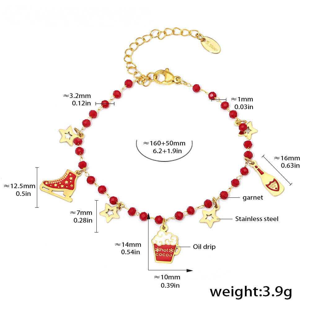 Stainless Steel Garnet Beaded Necklace Bracelet Jewelry Suit