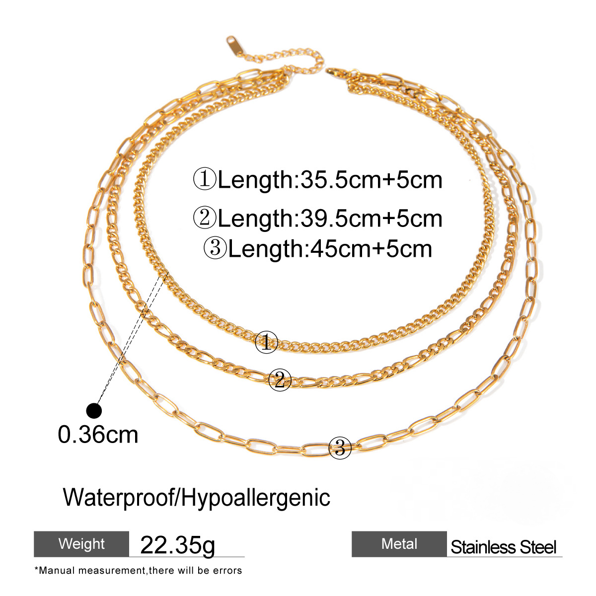 Stainless Steel 18K Gold PVD Three-layer Chain Necklace