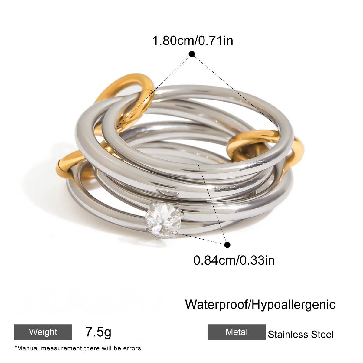 Stainless Steel Cubic Zirconia Multi-layer Stacking Ring