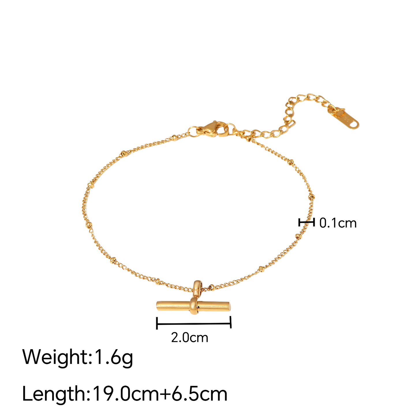 Stainless Steel Tbar Rod Pendant Bead Chain Anklet