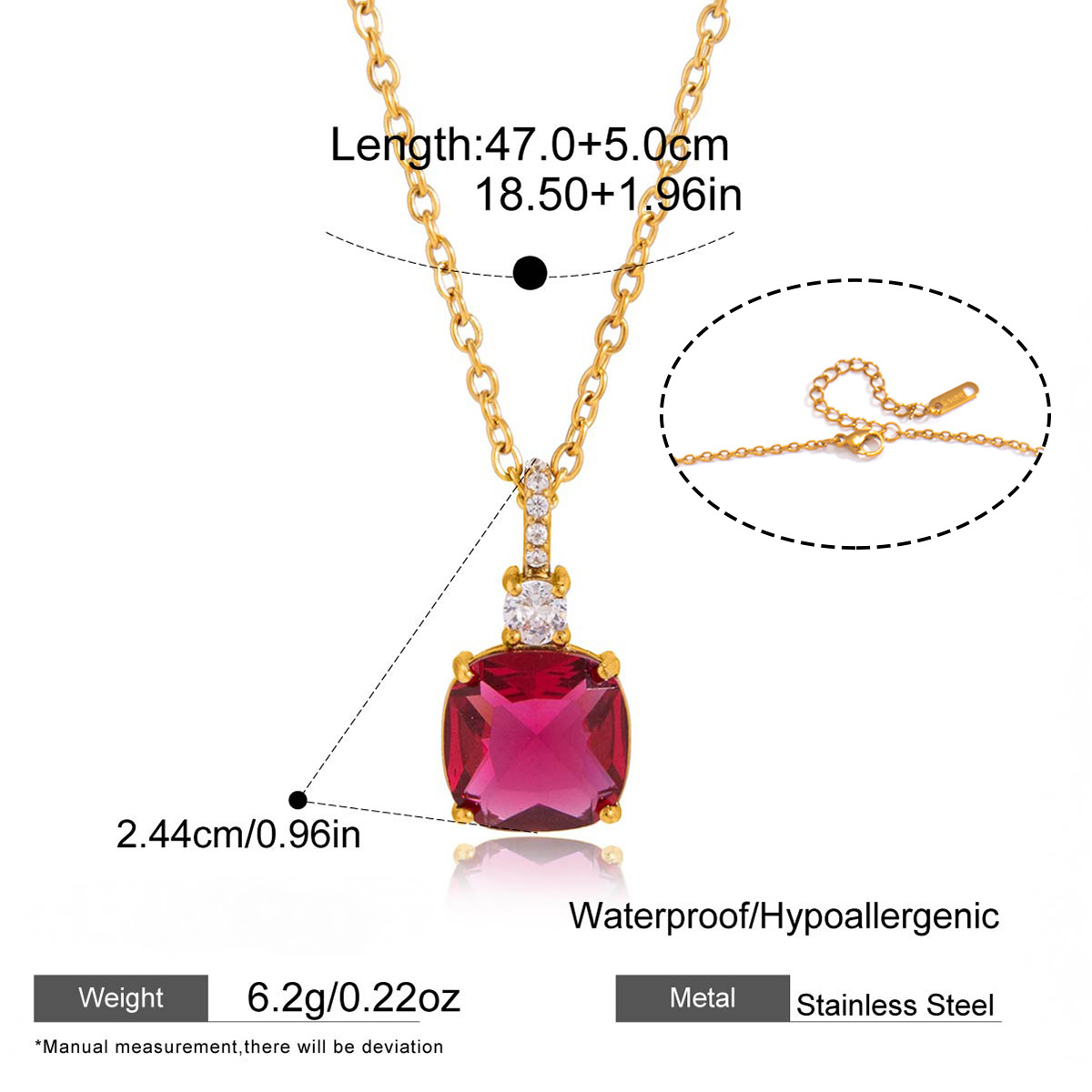 Stainless Steel Rainbow Cubic Zirconia Pendant Necklace