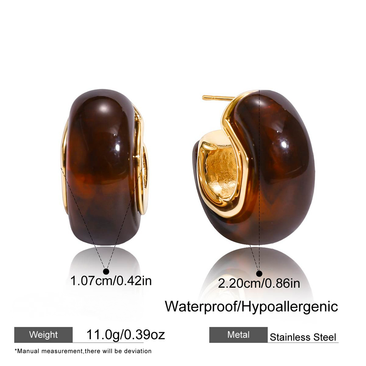 Stainless Steel Resin Irregular C-ring Stud Earrings