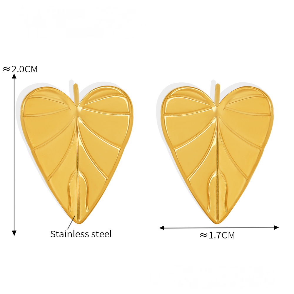 Stainless Steel Heart Leaf Pattern Stud Earrings