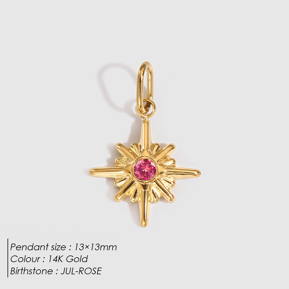 Stainless Steel Eight-pointed Star Birthday Stone Pendant