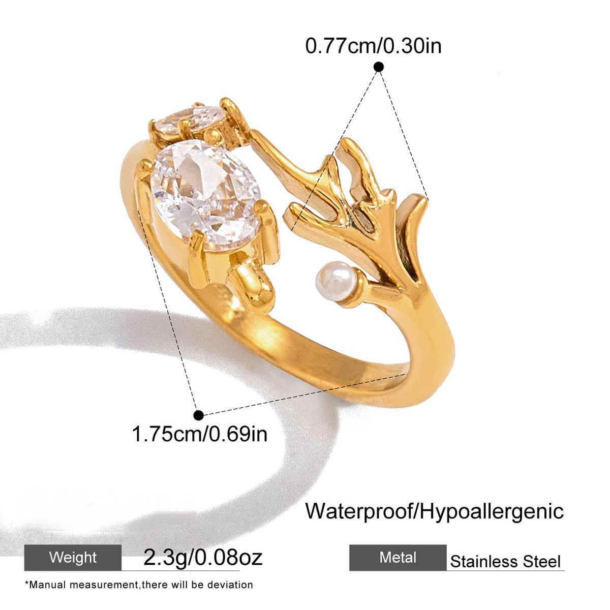 Stainless Steel White Rhinestone Fish Tail Star Open Ring